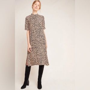 Anthropologie Mackenzie Leopard Print Mock Neck Midi